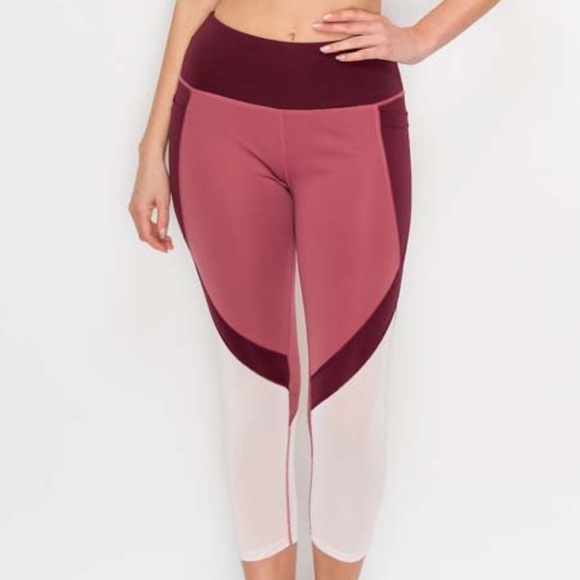 KIMBERLY C ADORABLE MAROON AND PINK CAPRI LEGGINGS - Picture 3 of 8